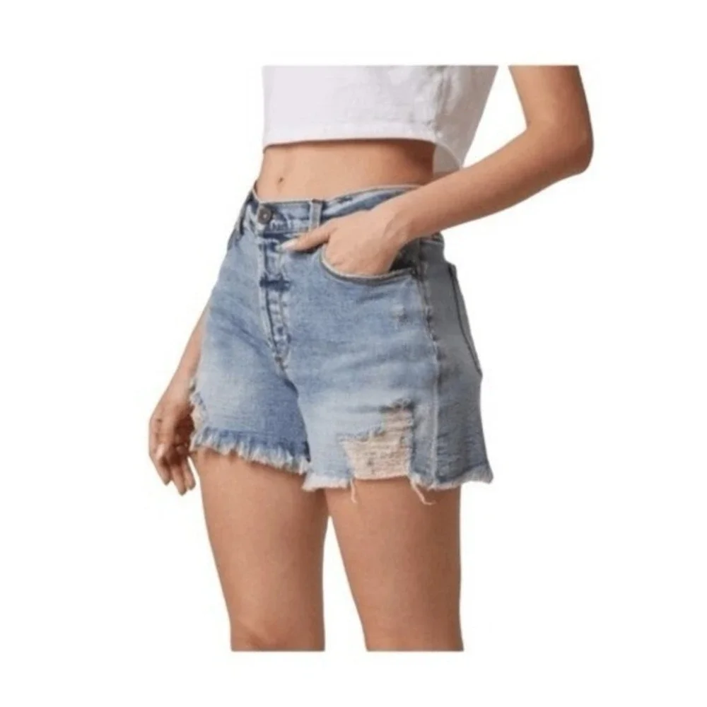Edyson Delon Distressed Denim Jean Shorts Blue‎ Camden Medium Wash Hi-Rise 27